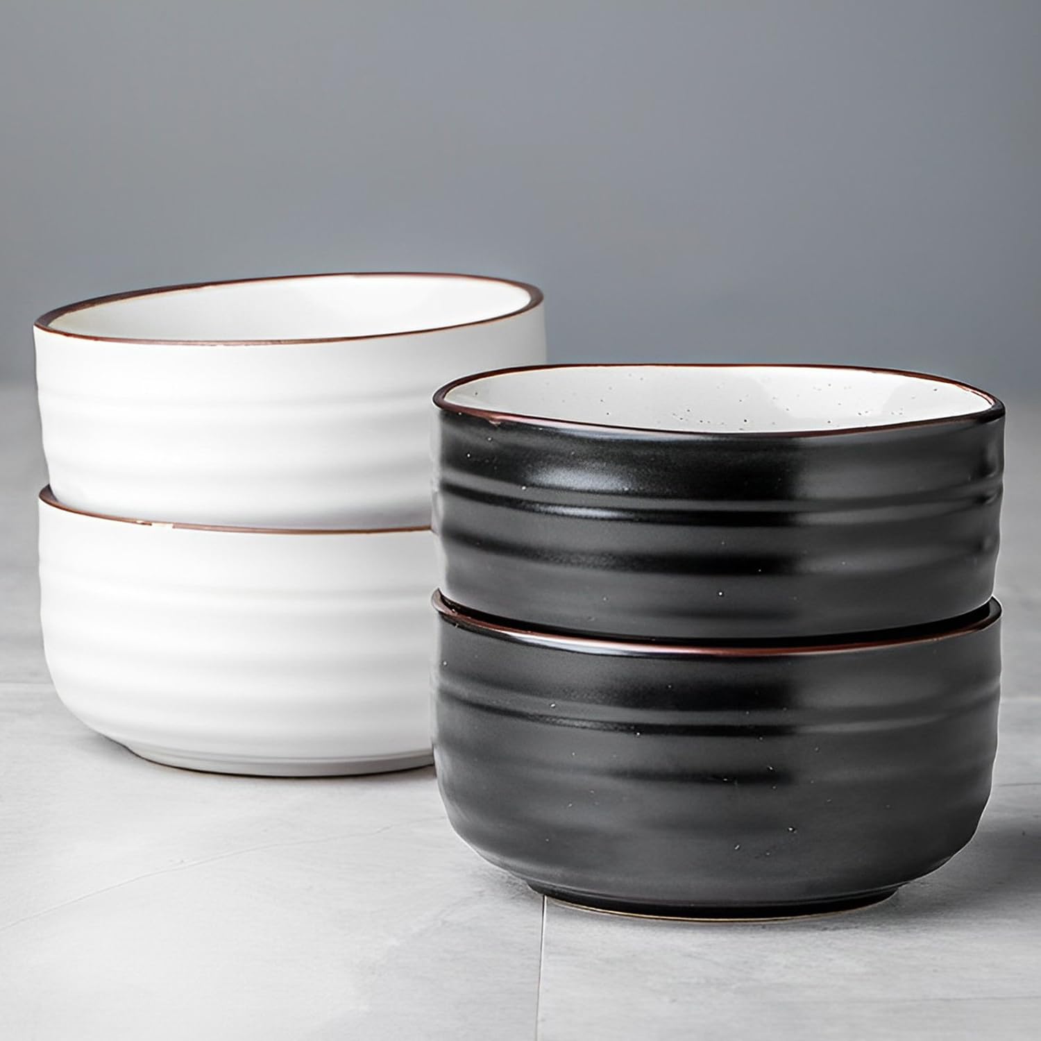 Große Müslischüssel-Set, Suppenschüsseln, mikrowellengeeignet, Reisschalen, Frühstücksschalen, Keramik-Müslischalen (Schwarz, 4 Stück)