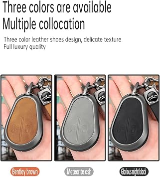 2 Button Key Fob Cover Compatible with Key Case Leather& Zinc Alloy Accessories-Long Keychain Gray