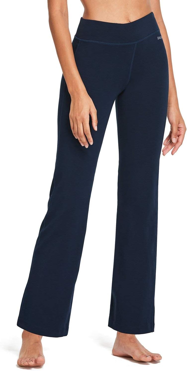baleaf Women's Bootcut Yoga Pants High Waisted Cotton Bootleg Work Pants with Inner Pockets 30" Dark Blue Size M