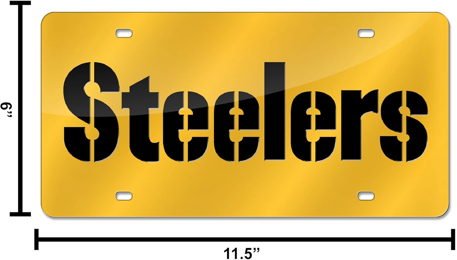 Rico Industries NFL Football Pittsburgh Steelers Yellow Wordmark 12" x 6" Laser Cut Tag for Car/Truck/SUV - Automobile Décor