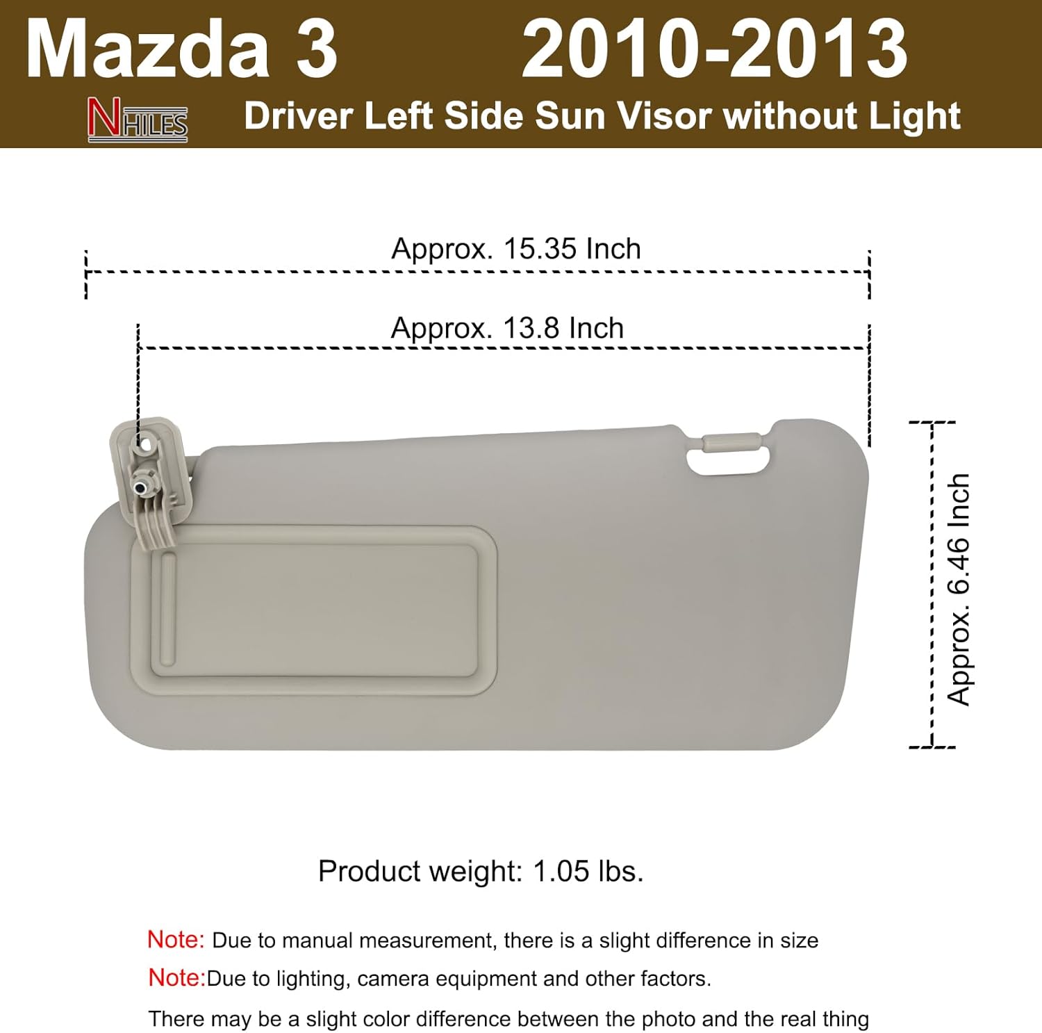 NHILES Left Driver Side Sun Visor Compatible with Mazda 3 2010 2011 2012 2013 BBM2-69-320C-75 BBM3-69-320C-75 Without Light Beige