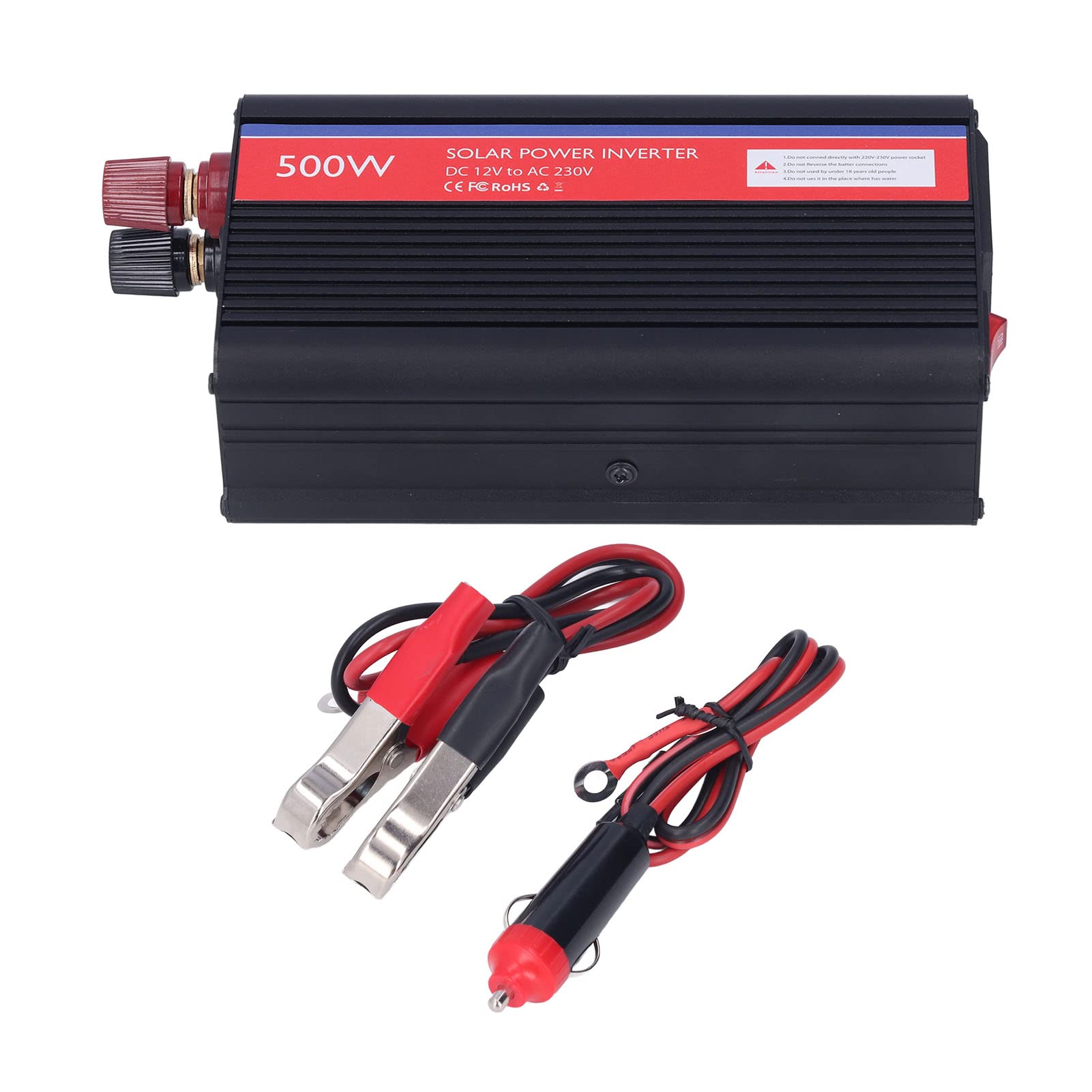 Przetwornica Napięcia Przetwornica Prądu Stałego na Prąd Zmienny ze Stopu Aluminium 12 V DC na 230 V AC 500 W z 80% wydajnością Zabezpieczenie Przed Przeciążeniem Kompaktowa Konstrukcja Do