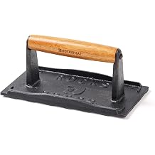 8"X4" Bacon Press, Heavy Duty Cast Iron Grill Press, 2.4 lbs Rectangle Smash Burger Press with Wood Handle & Raised Edge, Food-Grade Griddle Press for Hamburger Bacon Steak Sandwiches and Panini