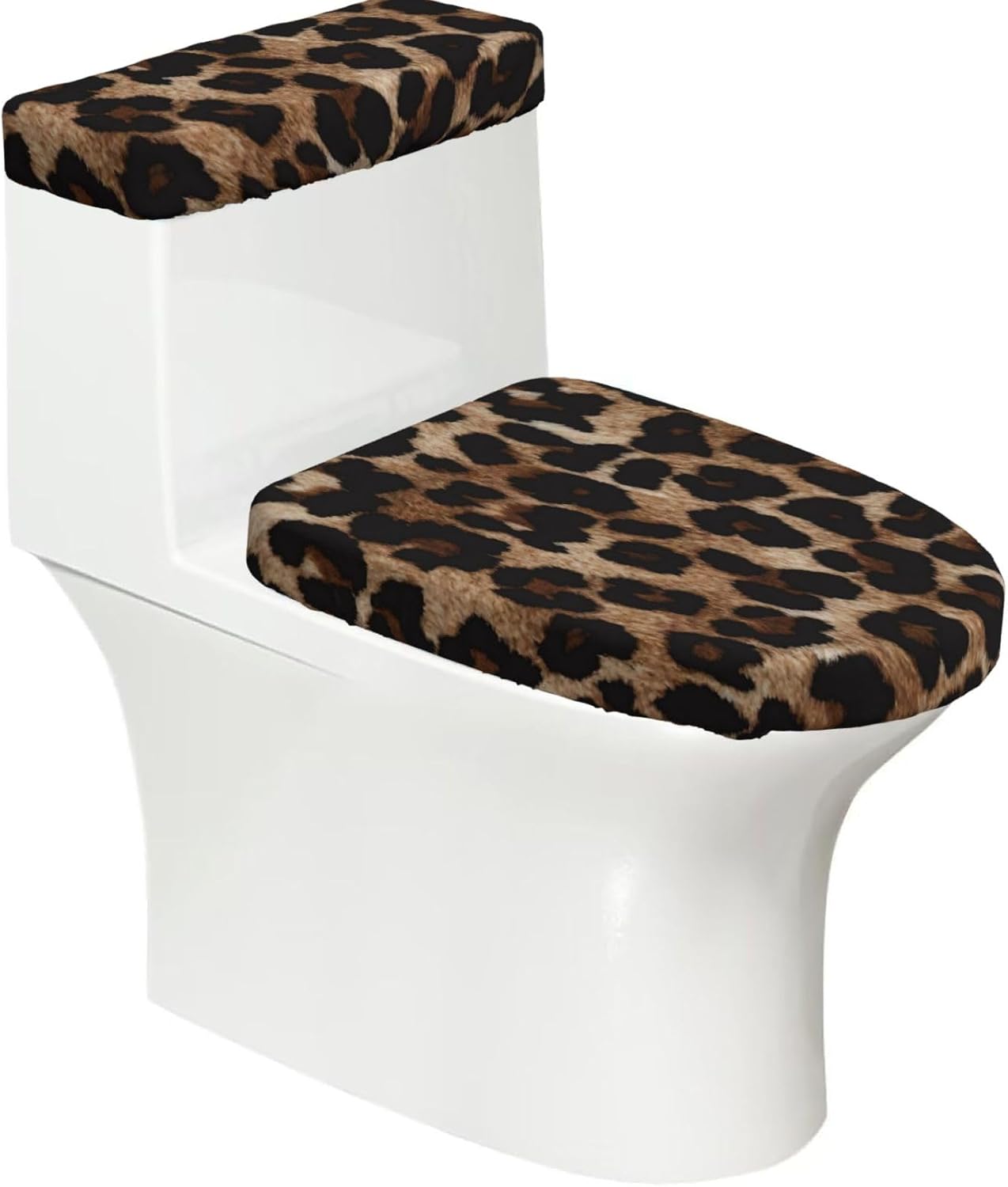 Leopard Print Toilet Lid Covers And Tank Cover Set Soft Stretchable Toilet Cover Set 2 Pcs Washable Fits Round And Elongated Oblong For Bathroom Replacement And Decorative