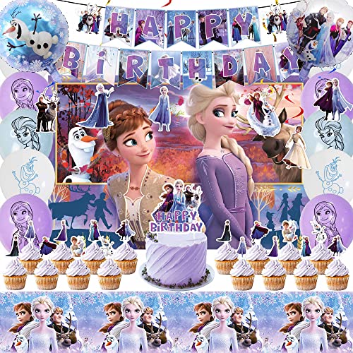 Frozen Birthday Party Supplies Frozen Party Decorations Include Banner Hanging Swirls Cake Toppers Balloons Backdrop