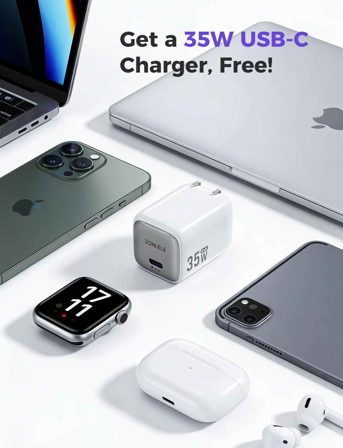 Cargador de reloj actualizado 2026, cable magnético de carga rápida USB C de 5 W con bloque de 35 W, cargador de reloj trenzado para Series/11/10/9/8/7/Ultra 3/Ultra 2/17-3.3 pies