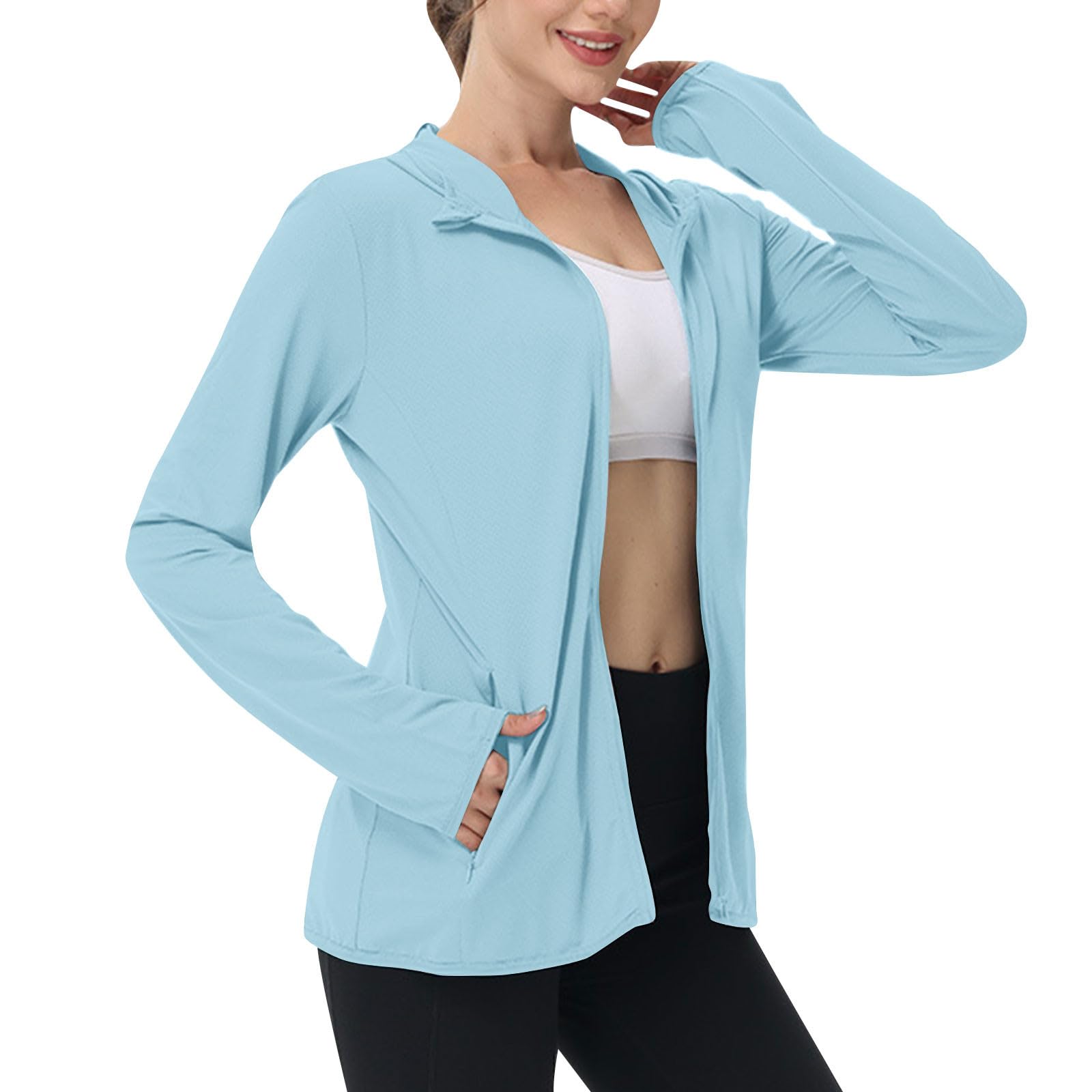 Women's Zip Up Hoodie Running Jacket Sun Protection Hooded Summer Quick Dry UPF 50+ UV Protection Jacket with Pocket Lightweight Athletic Slim Fit Long Sleeve Top-image-26