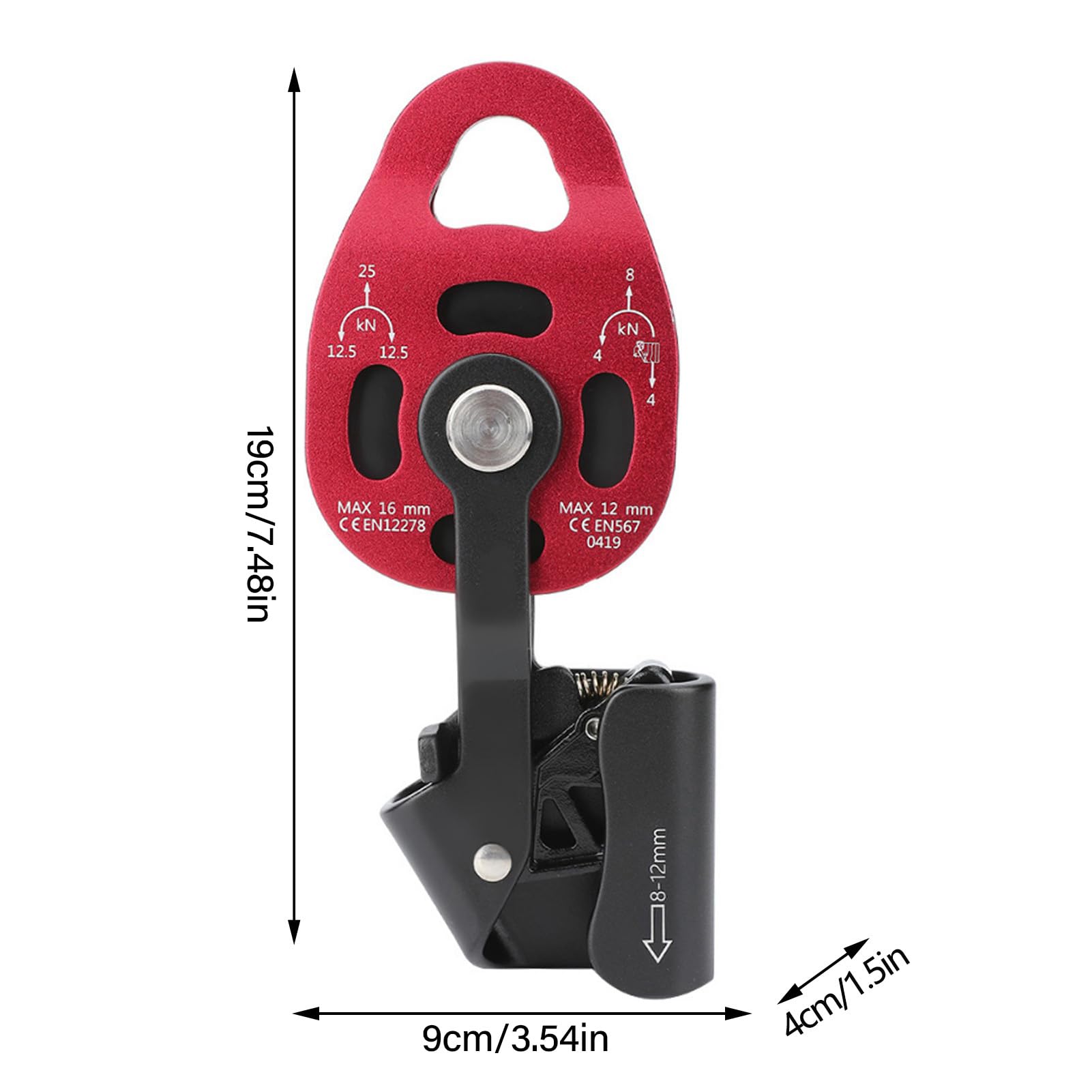 Polea de Escalada, 4KN Bloque de Polea de Cuerda de Aluminio de Aluminio Pesado para Montañismo, Alza, Espeleología, Rescate, Trabajo Aéreo