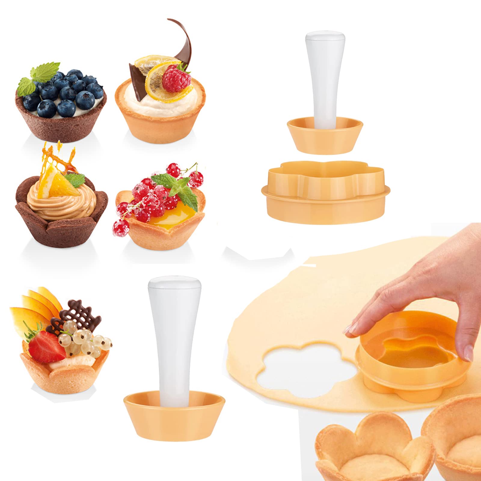 Photo 1 of 2 Packs Pastry Dough Tamper Kit, Flower Round Cookie Cutters, Cutters Cookie Press for Baking Biscuit Cupcake Muffin Mini Pie Kitchen Tools