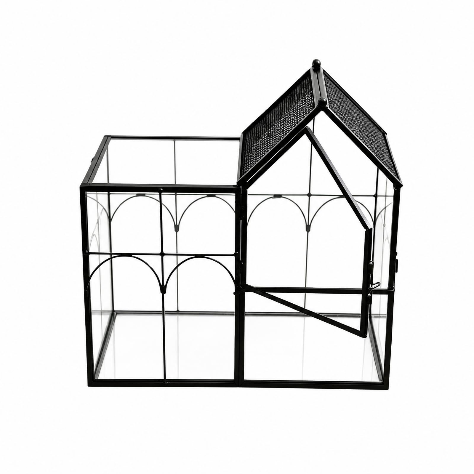 Baoblaze Terrario con Estructura Metálica en Forma Casa Transparente Expositor Paisajes Sembrados en Miniatura Ventilado, Negro