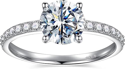 Moissanite Solitaire Engagement Ring for Women Moissanite Wedding Ring 925 Sterling Silver D Color VVSI Clarity Simulated Diamond Rings Anniversary