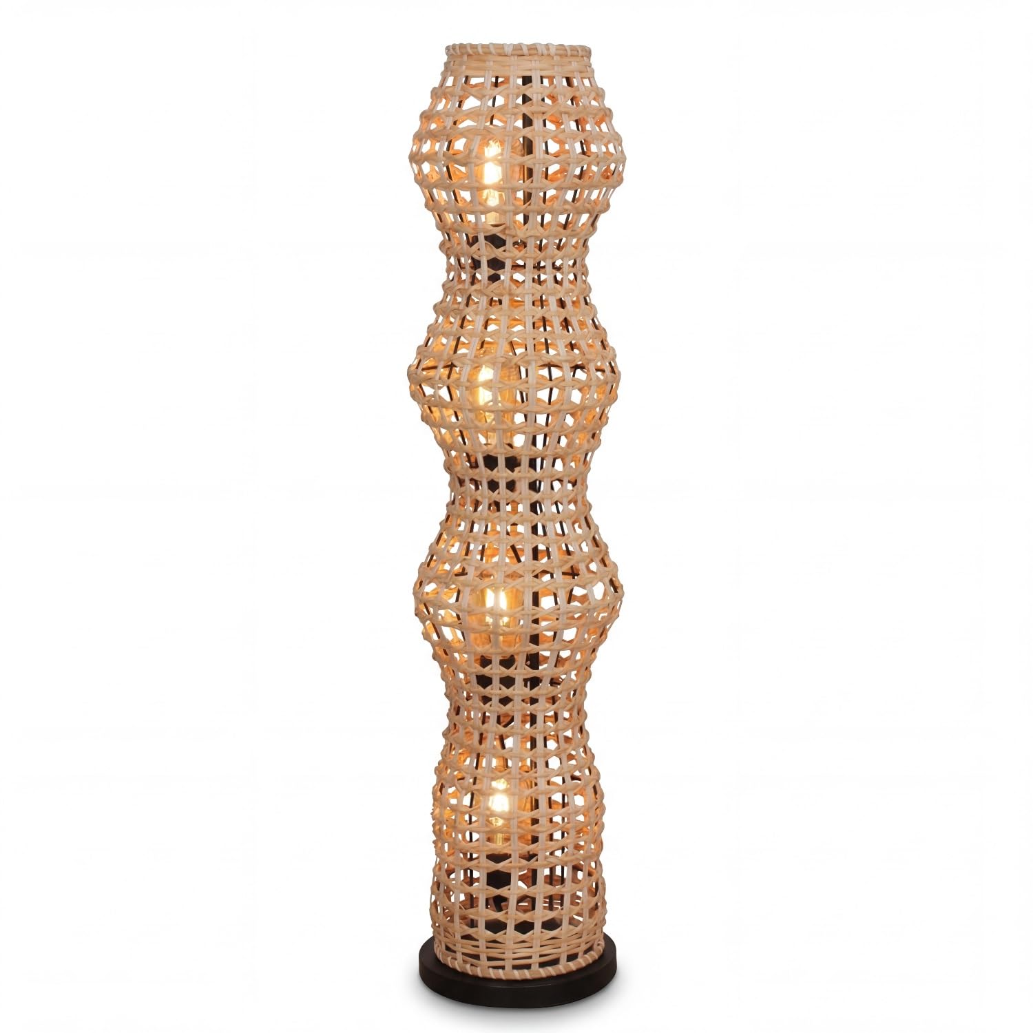 Lámpara de pie de ratán Boho salón negro metal Moderna E27 4 llamas H:111 cm pequeña cesta luz acogedora antideslumbrante decorativa Lámpara de pie Moderna