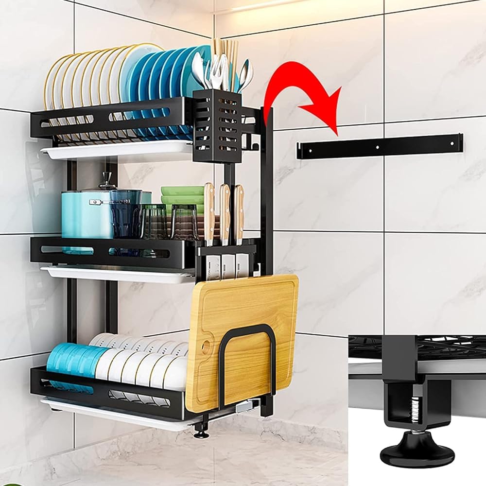 Escurridor de Platos Acero Inoxidable Pared con Bandeja Drenaje,Estante Cocina Plegable y(tamaño: 2 Niveles)