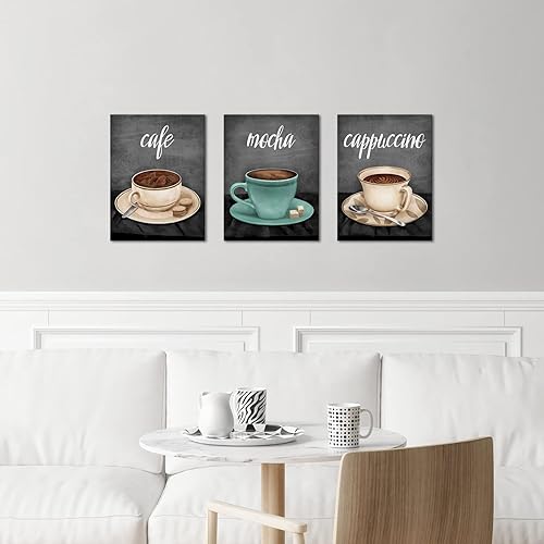 Miniatura 5 de Zlove 3 piezas de arte de pared de café vintage para cocina, café abstracto, taza de café, café moca, capuchino, tomar imágenes para comedor,