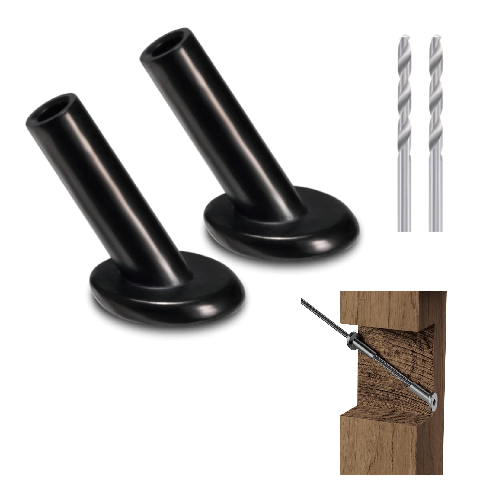Helffer 20 Pack 30 Degree Black Angle Beveled Protector Sleeves for 1/8" Stair Cable Railing, T316 Marine Grade Stainless Steel Corner Protectors for Wood Post Installations