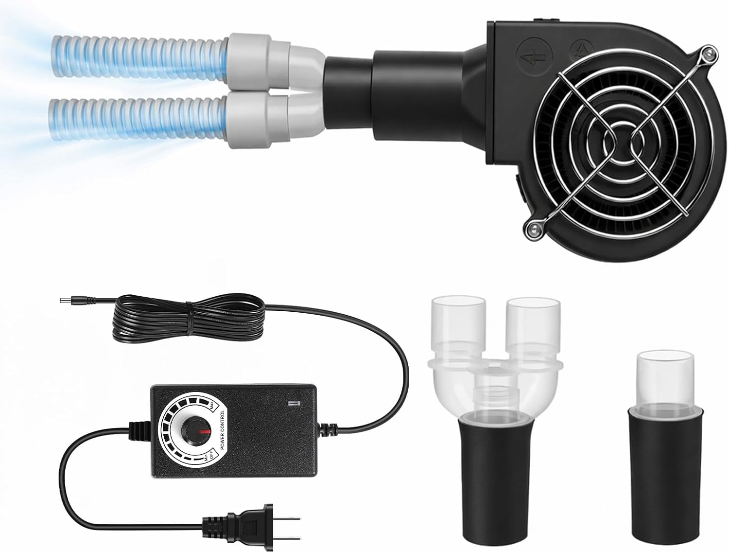 CPAP Hose Dryer for ResMed AirSense 10/11 22 mm & 15 mm Tubing, 10-Speed Adjustable Airflow, CPAP Tube Dryer Dries 1 or 2 Hoses with Straight and Y Adapter, No Heat, 30–45 Min After Washing (Varies)