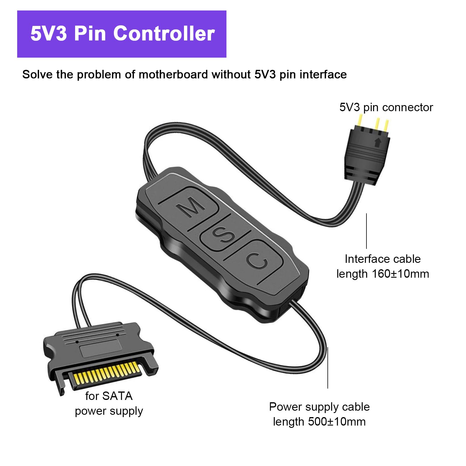Kontroler ARGB 5V 3Pin Kontroler RGB, Zasilacz SATA Pilot z Paskiem świetlnym, do Wentylatora PC, Listwa Oświetleniowa (Plyistyz8k2f3ma5b-12)