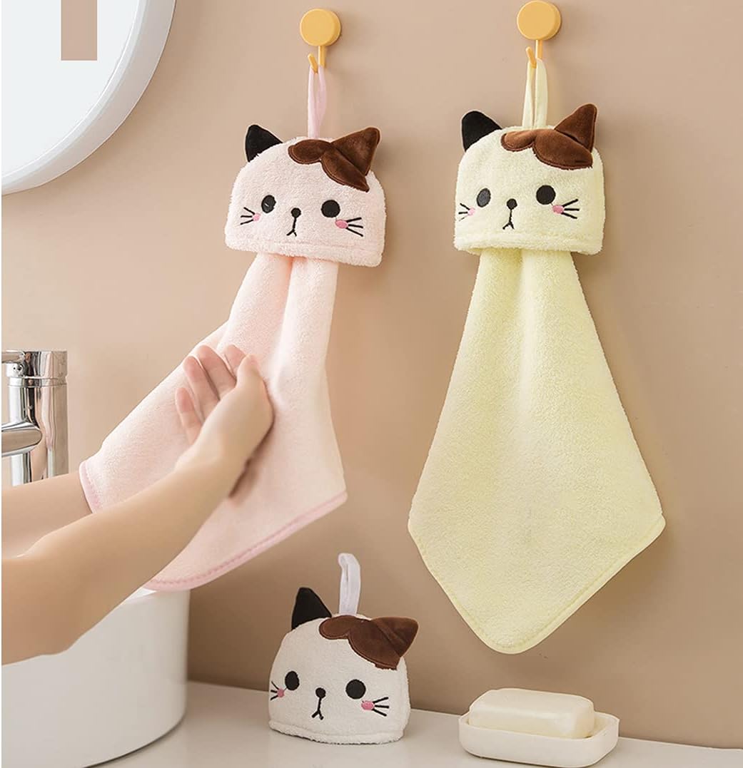 3 Pack Cute Hand Towels, Bathroom Towels with Hanging Loop, Children Hand Towel Animals, Microfiber Coral Fleece Absorbent Hand Towel for Kitchen Bathroom Bedroom (3pcs) - Image 2