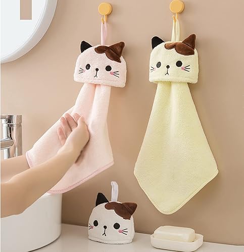 Miniatura 9 de Paquete de 3 bonitas toallas de mano, toallas de baño con lazo para colgar, toalla de mano para niños, animales, toalla de mano absorbente de vellón