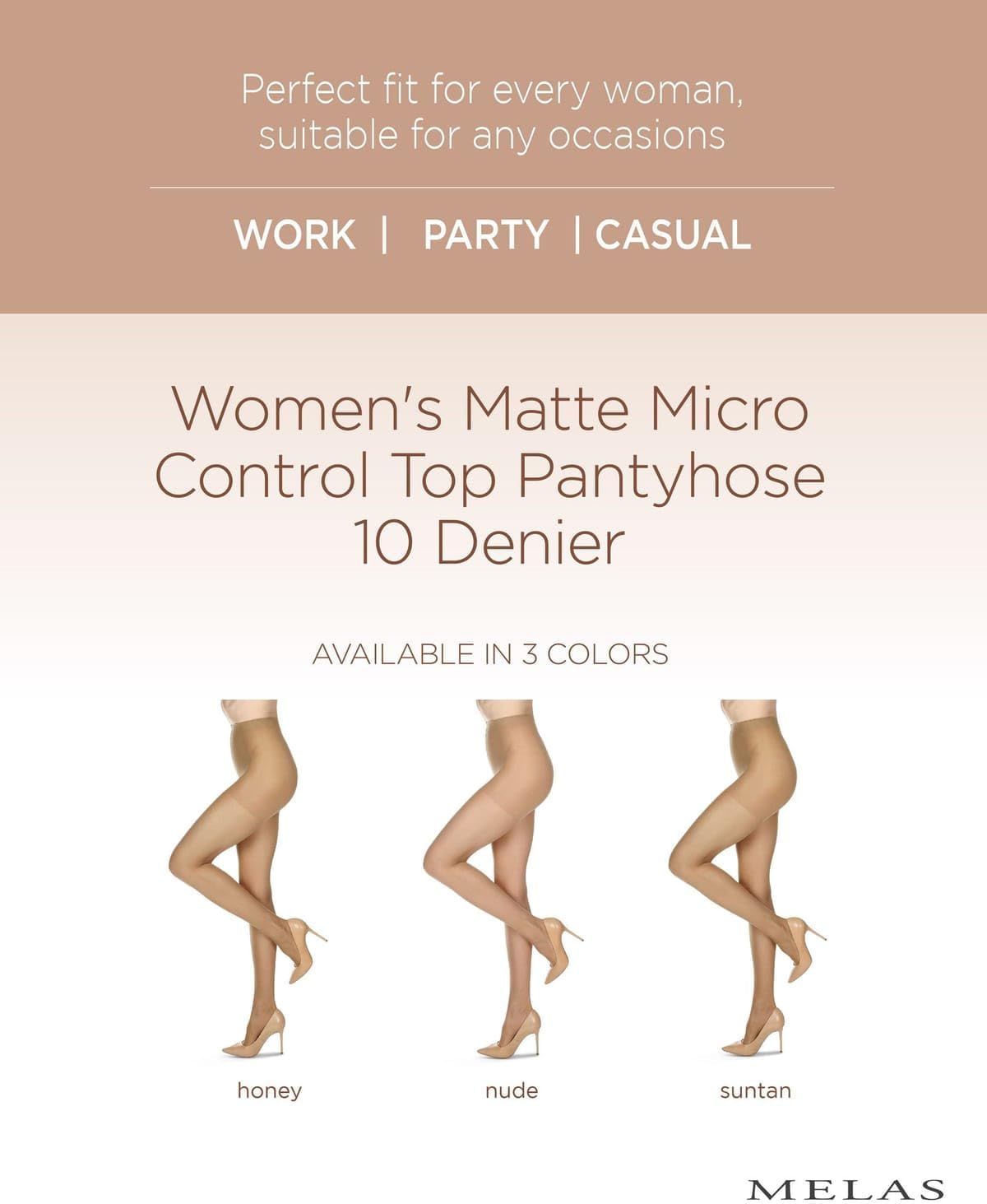 Melas Women's Matte Micro Control Top Pantyhose 10 Denier - Image 2