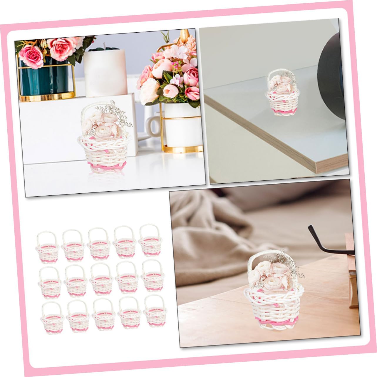 Ciieeo 4sets Rattan Woven Mini Baskets Portable Petal Baskets for Photography Props Mini House Decor Lightweight Design for for Flower Display and Home Organization 15pcs*4