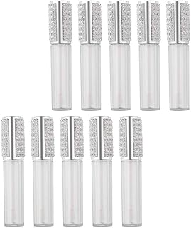 انابيب ملمع الشفاه الفارغة سعة 5 مل، انبوب ملمع شفاه مستحضرات تجميل شفاف، 10 قطع فارغة قابلة لاعادة الملء يمكنك تركيبها بنفسك، انبوب مرطب شفاه فضي ماسي، من فوميز.، زجاج