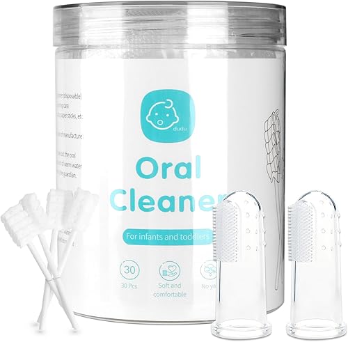 Miniatura 8 de Esonto Limpiador de lengua para bebé, 30 piezas, cepillo de dientes desechable para bebés, boca de bebé limpia con 2 cepillos de dientes para dedos,