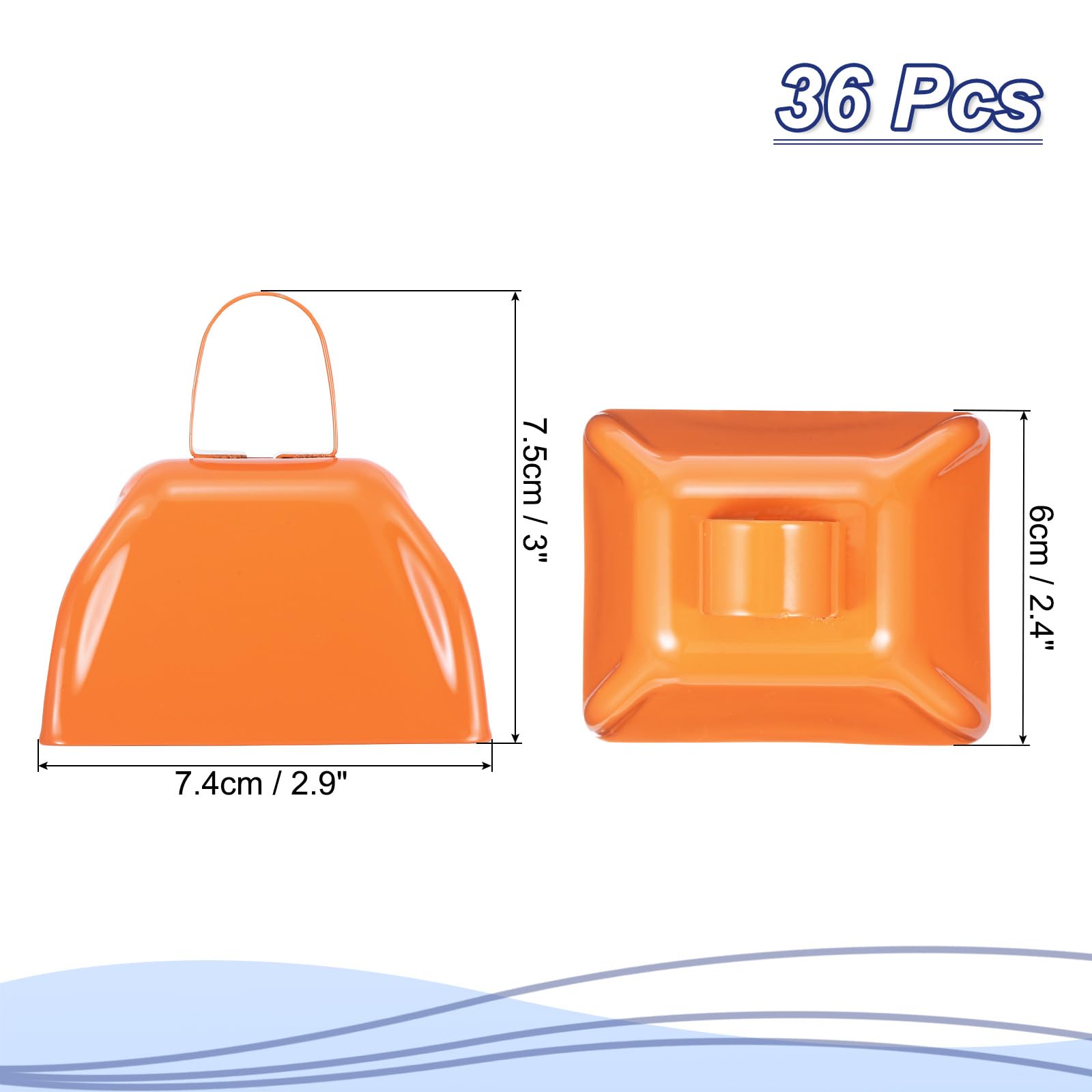 PATIKIL 36pcs Cow Bells for Football Games 3inch Cowbells for Sporting Events Bulk Loud Noise Makers Metal Cow Bell with Handle for Cheering Wedding,Orange - Image 2