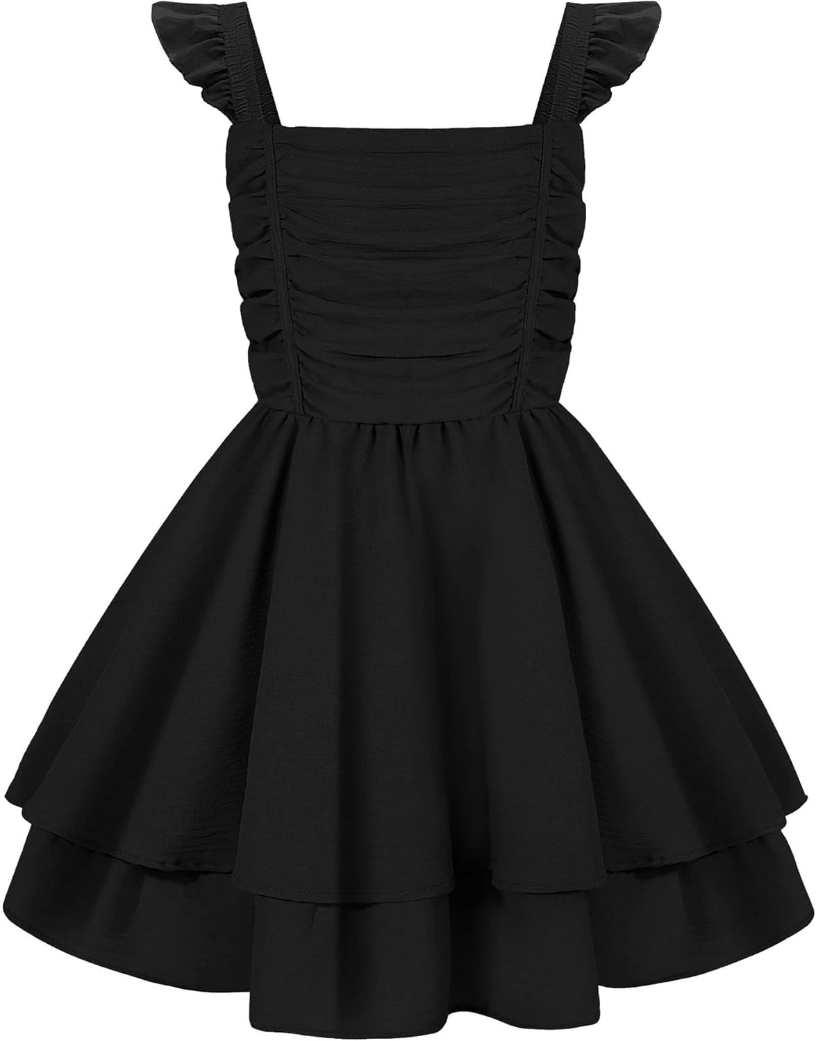 EXARUS Girls Summer Dress Teen Party Dance Formal Graduation Bow Short Flowy Ruffle Sleeve Tiered Sundress Cute Dresses