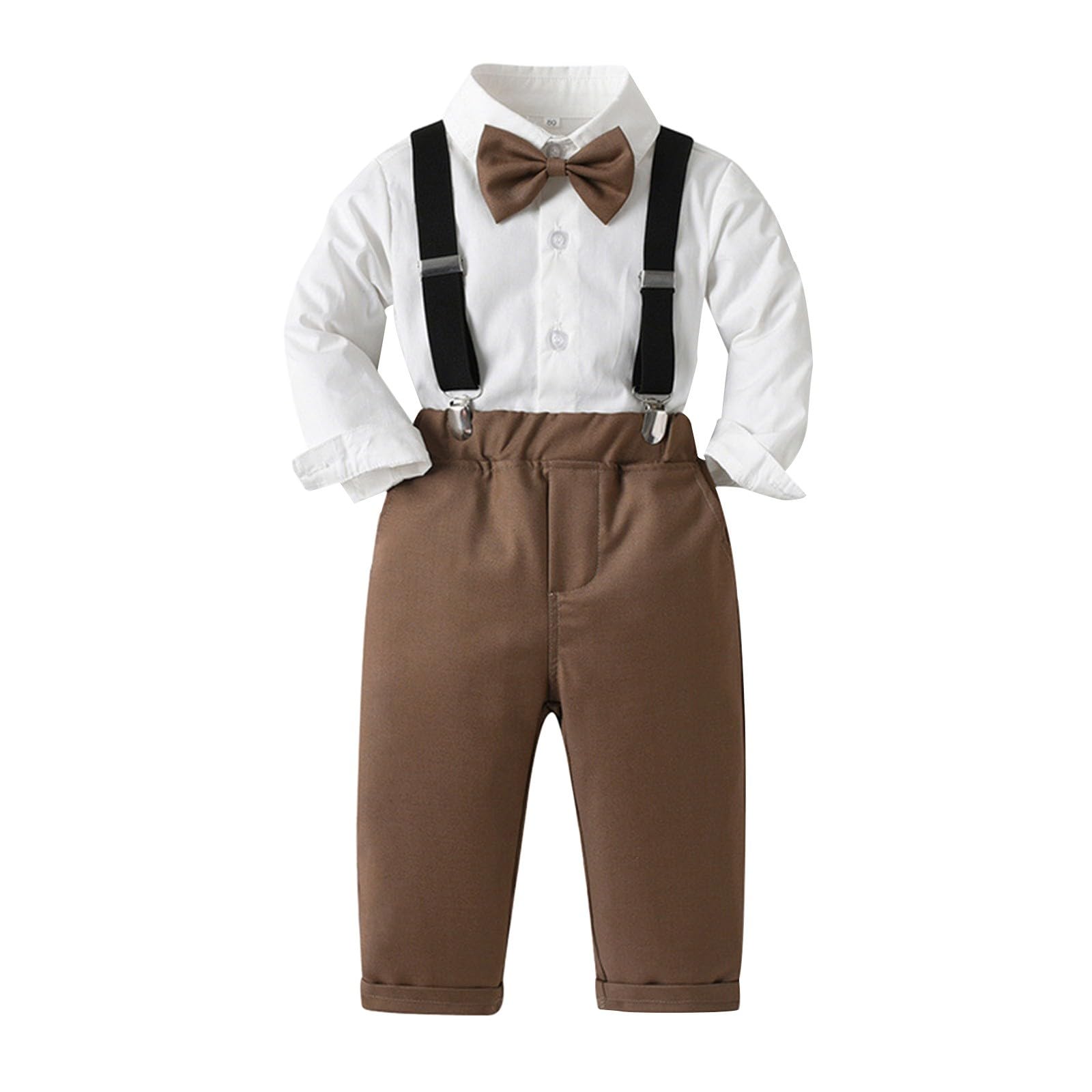 HUOQI Ropa Camisa blanca pura de algodón de manga larga para niños clip monos pajarita TRES moda traje infantil chaqueta de cocinero para hombre