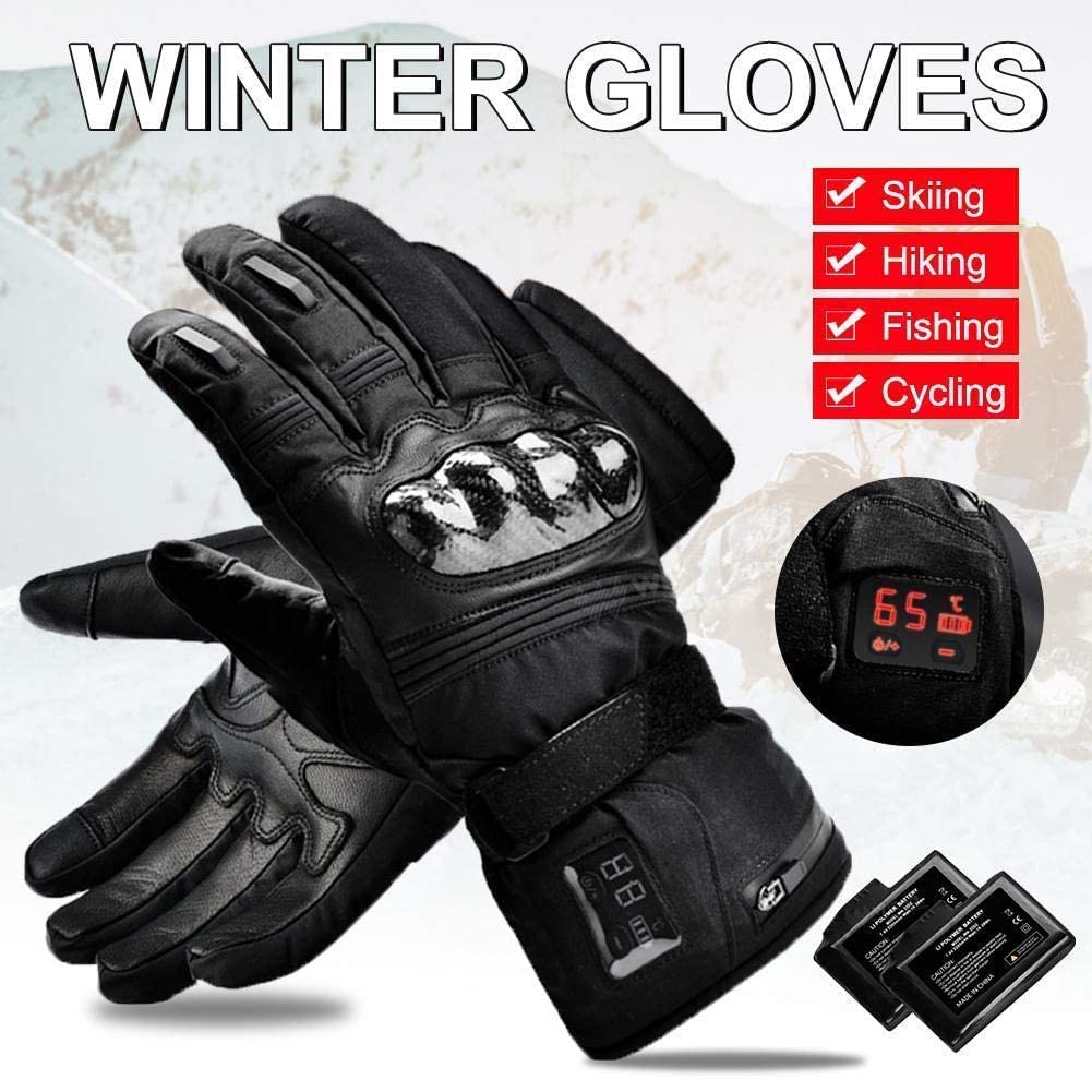 SBTXHJWCGLD Guantes calefactados 7.4V 2200mAh, Guantes eléctricos con batería Recargable, Pantalla LED de Temperatura para Esquiar en la Nieve, Patinaje sobre Hielo, Montar en Motocicleta, PES