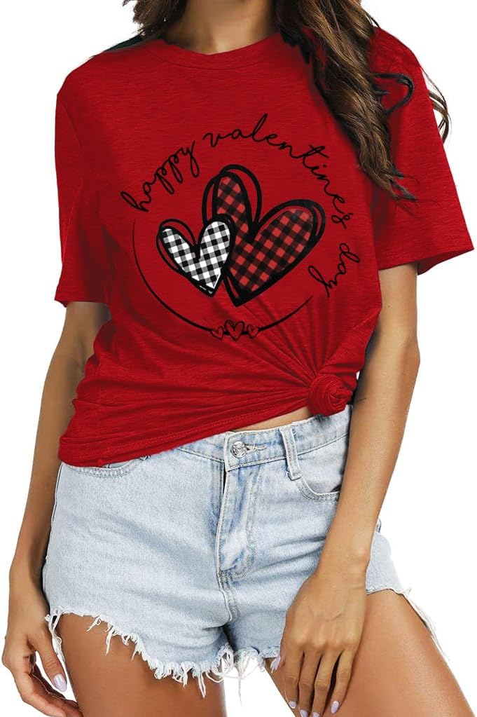 Love Heart Graphic Tees Cute Shirt Women Loose Fit Short Sleeve Top - Image 2