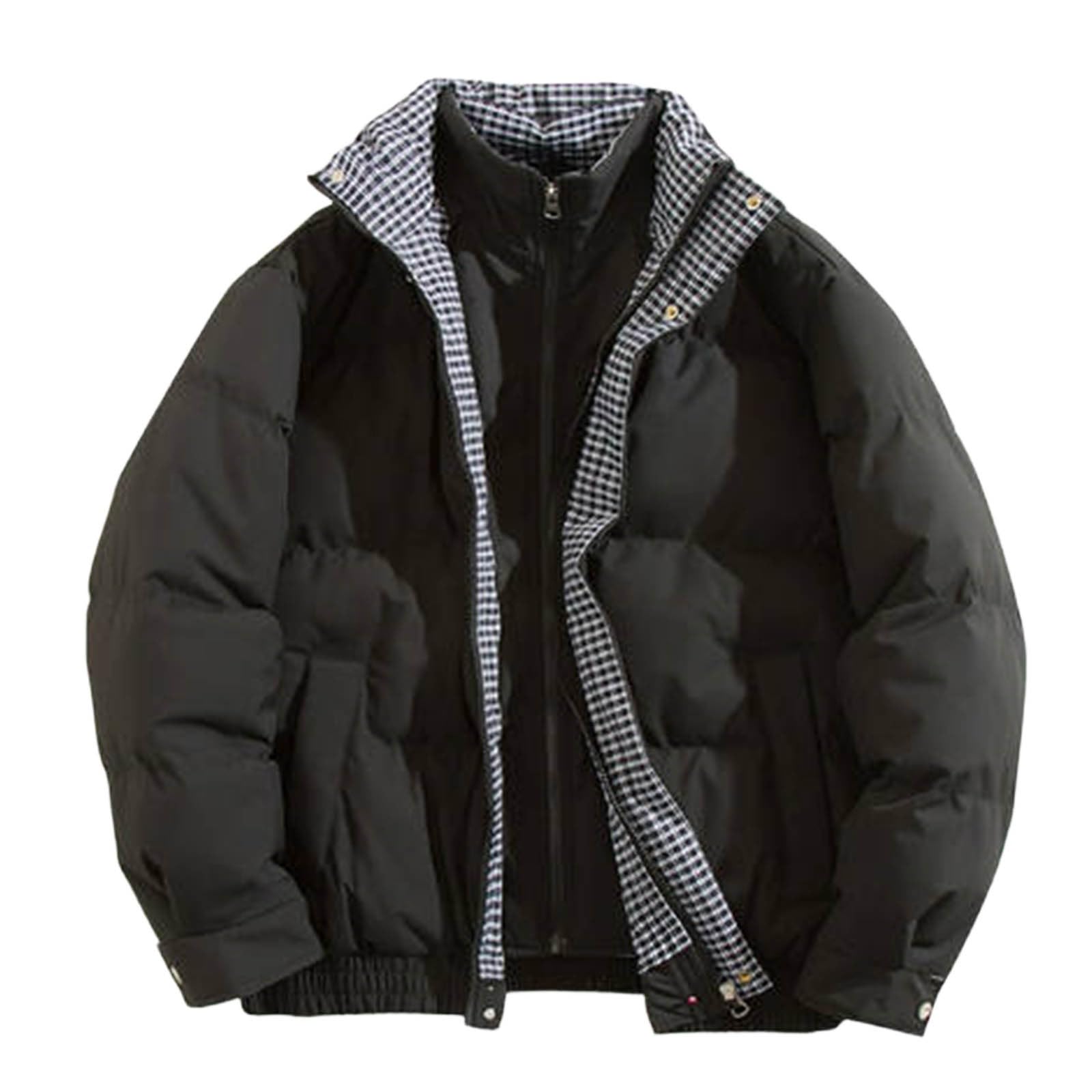Chaquetas Acolchadas Para Hombre, Abrigo Hombre Invierno Largo,Chaqueta Acolchada Reversible Con Cuello Alto A Cuadros DiseñO De Doble Capa Abrigo Informal De Invierno Ligero CáLido Y De Moda