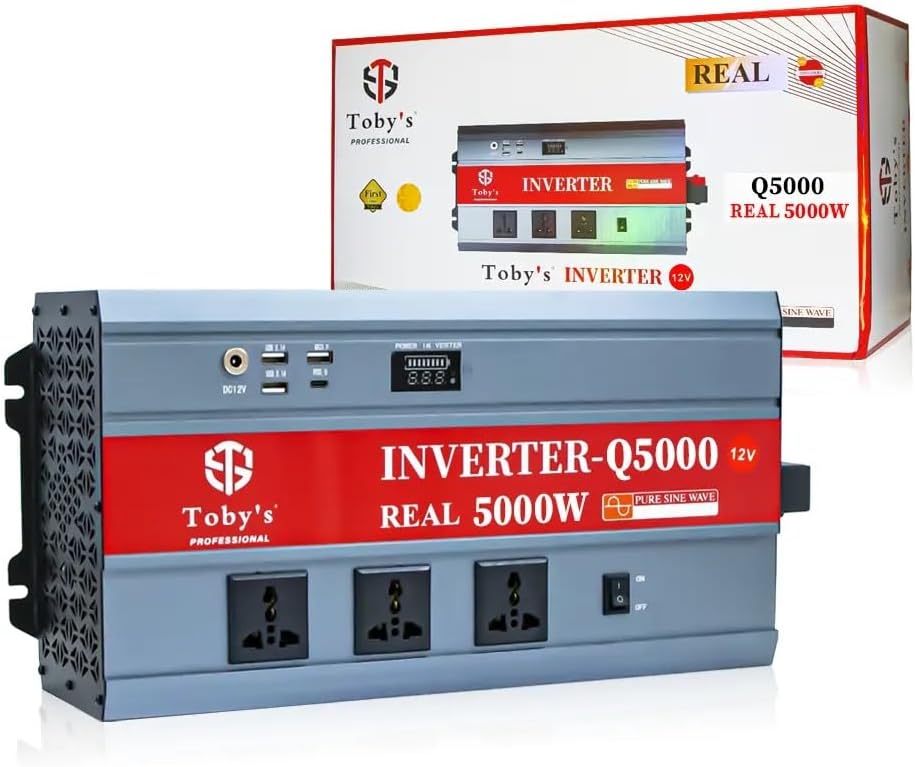 Toby's New 5000W Car Power Inverter 12V to 220V Ac Power Converter, Front LED Display, Pure Sine Wave Inverter For Laptop, Tablet, Solar System, Camping