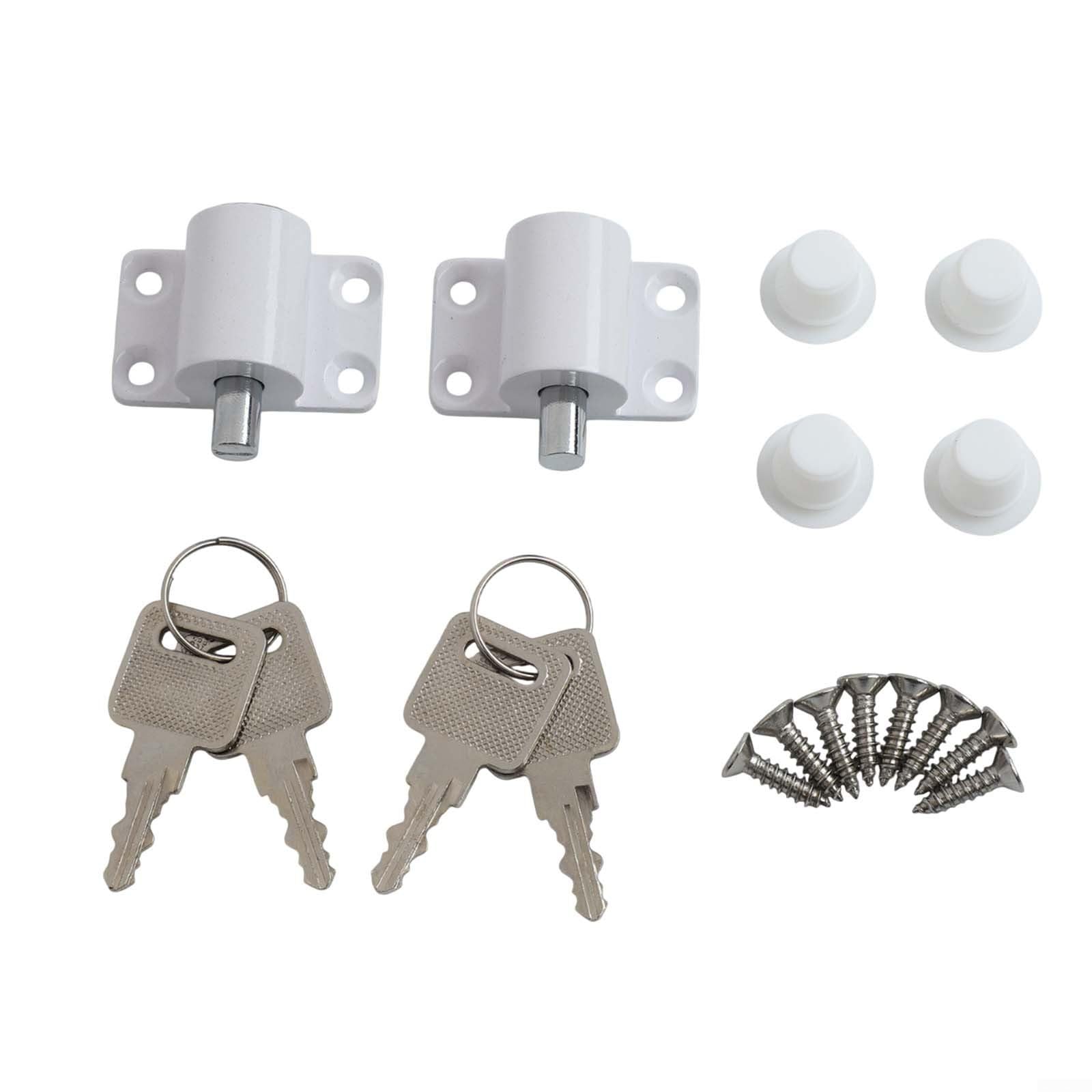 2 x Schiebetürschlösser, Terrassensicherheitsriegel, weiß (weiß) | 2er-Pack Sicherheitsbolzen, weißes Finish, passend für Terrassentüren, inklusive 4 Schlüsseln, verhindert Anheben