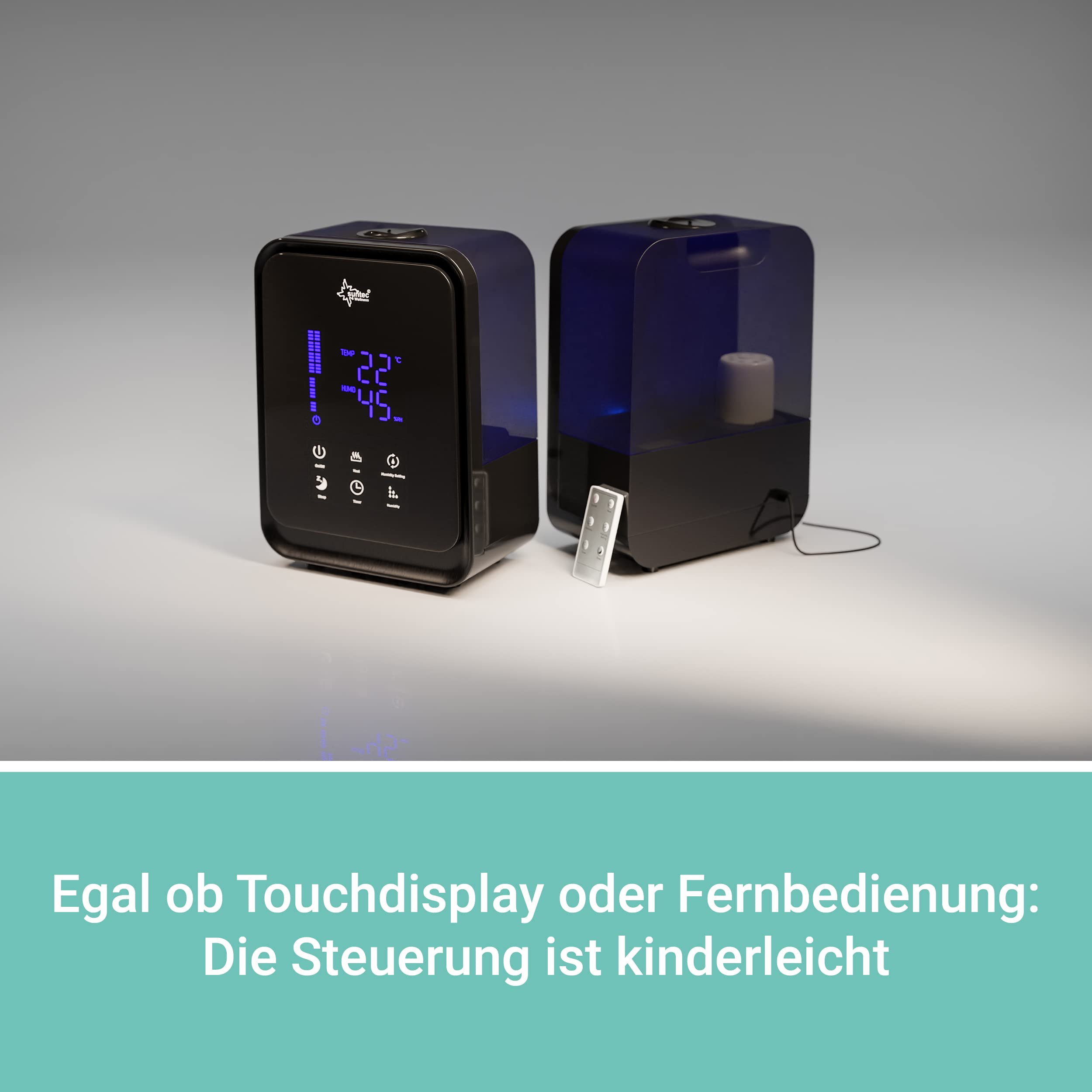 SUNTEC Ultraschall Luftbefeuchter Monsun 6000 black | Aroma Diffuser mit 4,5 l Wasser Tank | Raumbefeuchter bis ca 50 m2 | Vernebler mit 3 Nebelstufen und Timer | besonders leise
