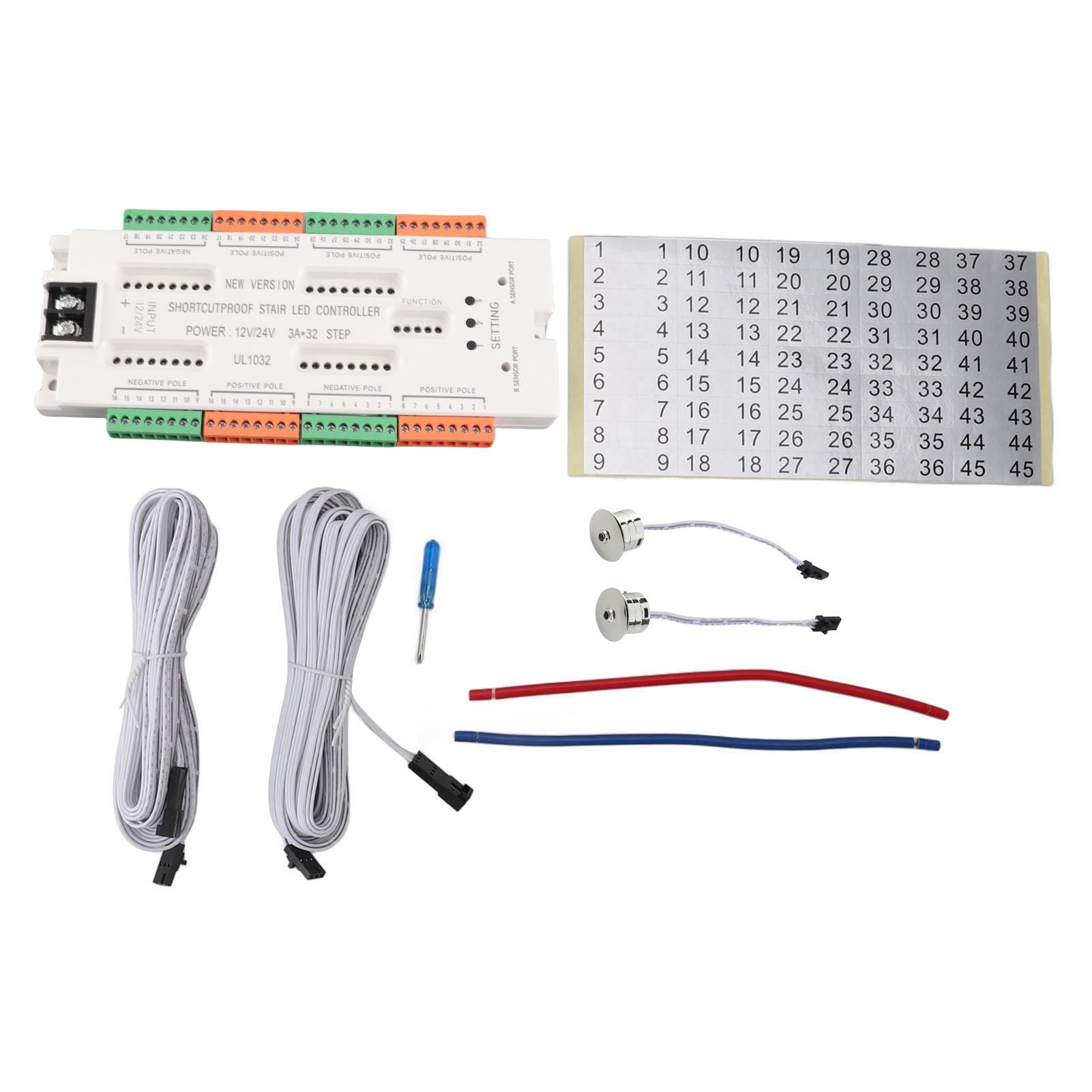 Wakects Kit de Contrôleur d'éclairage d'Escalier à LED de Mouvement, pour Escalier, avec Matériau ABS Ignifuge, Contrôle Automatique 'éclairage