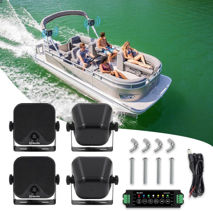 Herdio 4 Inch 240W Boat Marine Bluetooth Speakers Waterproof Outdoor Speakers for Golf Cart ATV UTV RZR Camper Tractor Boat Truck Jeep Courtyard Powersports,2 Pairs (Black) - Image 6