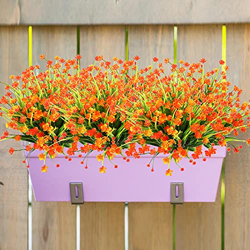 Binduo 6 Pcs Fake Fall Flowers Artificial Plants Outdoor Daffodil Uv Resistant Faux Plastic Flowers Greenery Shrubs Hanging Planter For Home Kitchen Bathroom Garden Patio Balcony Window Decor (Orange) #TOP2