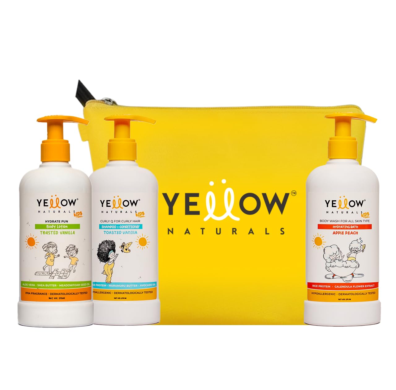 Yellow Naturals Kids Lotion & Wash & Curly Shampoo with Pouch | Hydrate Fun (White)-image-20