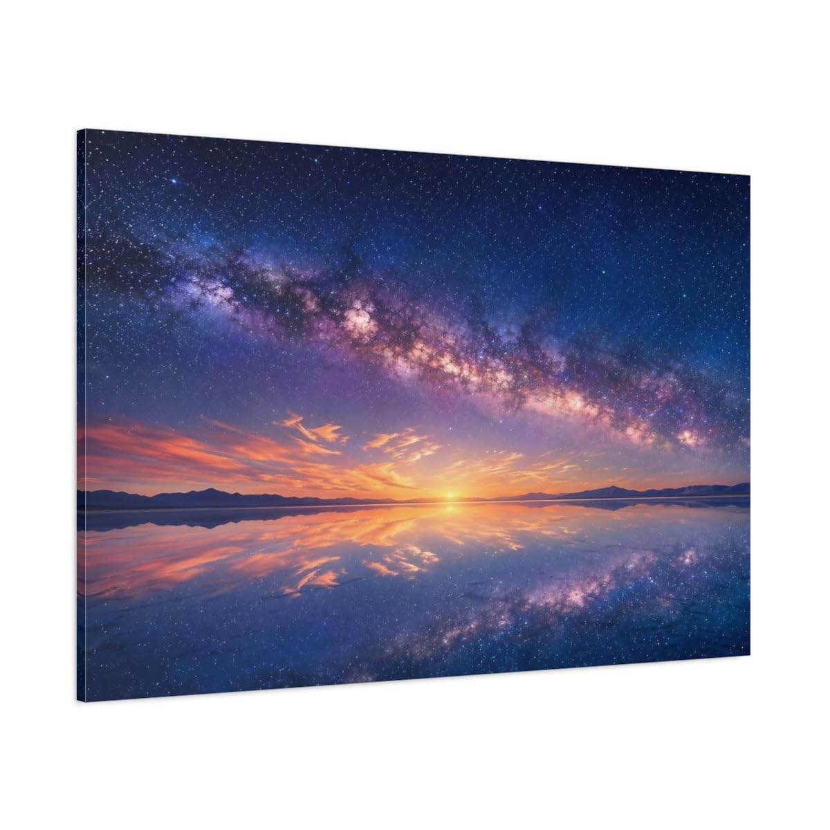 Nature Milky Way Reflection Canvas Wall Art Print – Photorealistic Living Room, Above Fireplace 24×16 inch (60×40 cm) - Horizontal / 1.25 inch (3 cm)