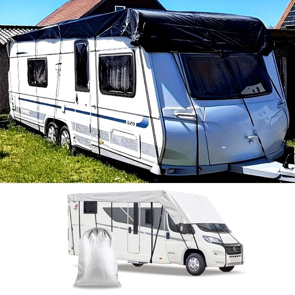 Oxford 210D toutes saisons pour camping-car Housse d'hiver imperméable résistante aux UV Véhicules de camping et pour grandes tentes Gris 7,5 m x