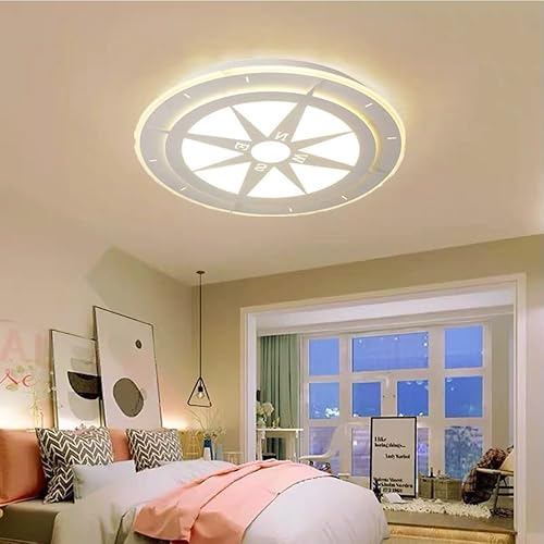 Miniatura 2 de LVZECHEN Lámpara de techo LED simple redonda para niños y niñas, iluminación de dormitorio, brújula de dibujos animados, lámpara de techo para