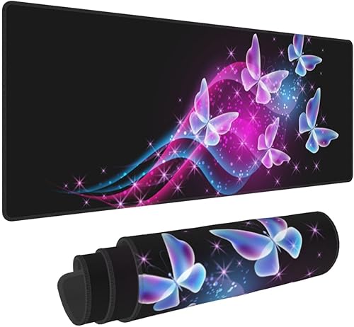Bonita alfombrilla de mouse morada de mariposa brillante de 11.8 x 31.5 pulgadas, accesorios de escritorio, base de goma antideslizante grande y disponible en Yaxa Peru