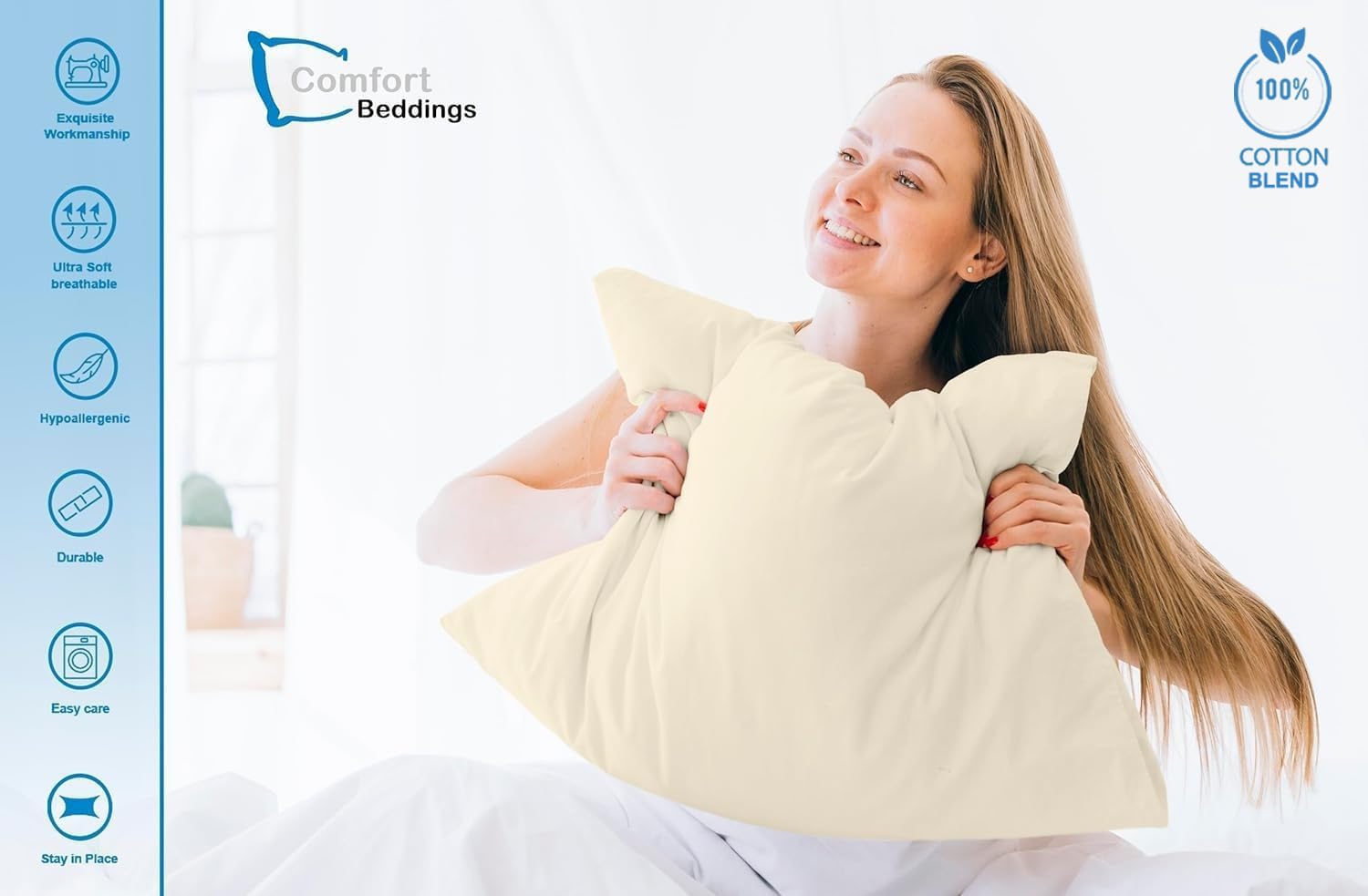Comfort Beddings 2 Pack Pillowcases, 50x75cm Standard Pillow Covers, Premium Cotton-Polyester Blend - Image 2