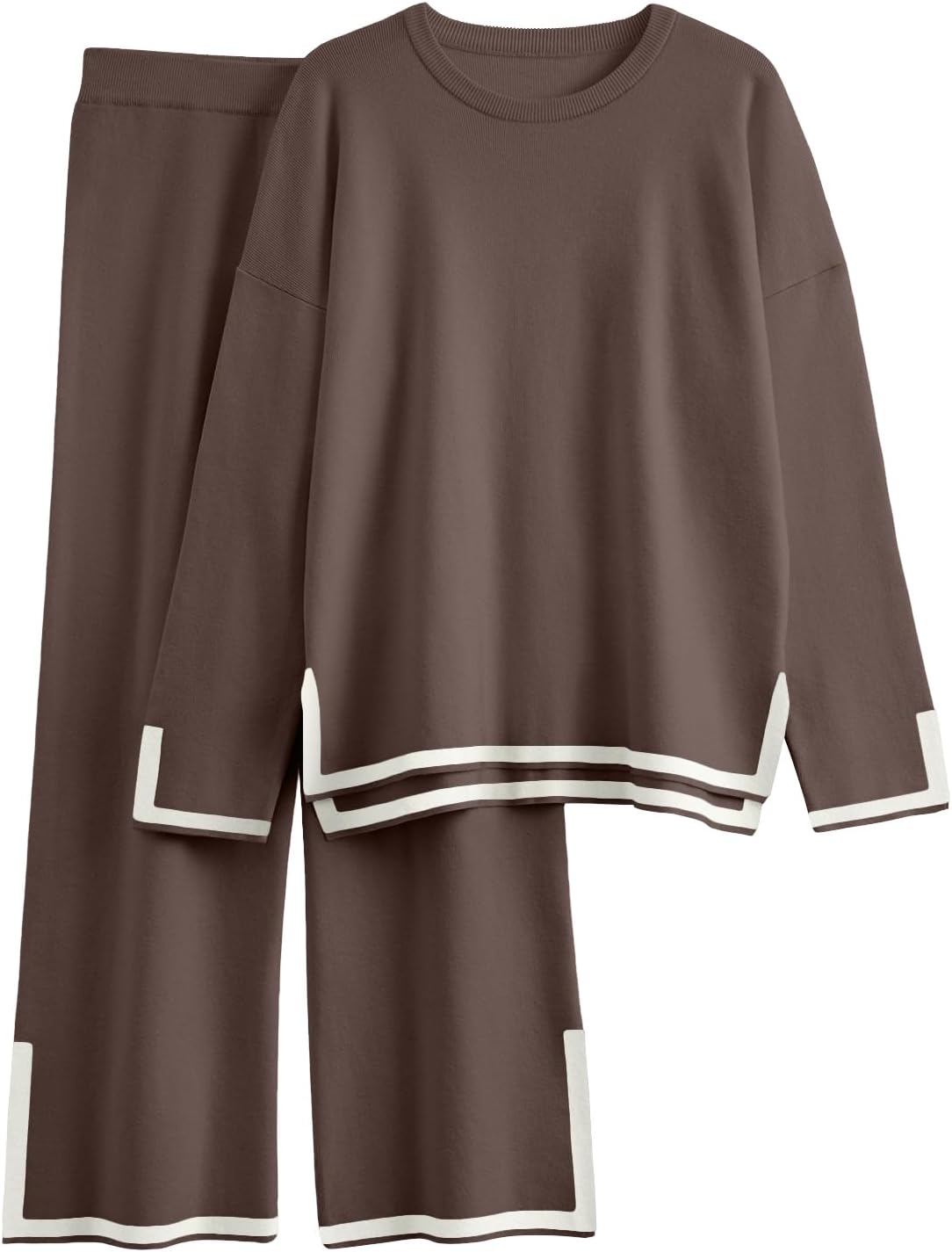 LILLUSORY Women Fall 2 Piece Lounge Set Outfits Sweatsuits Long Sleeve Sweater Tops Wide Leg Pants