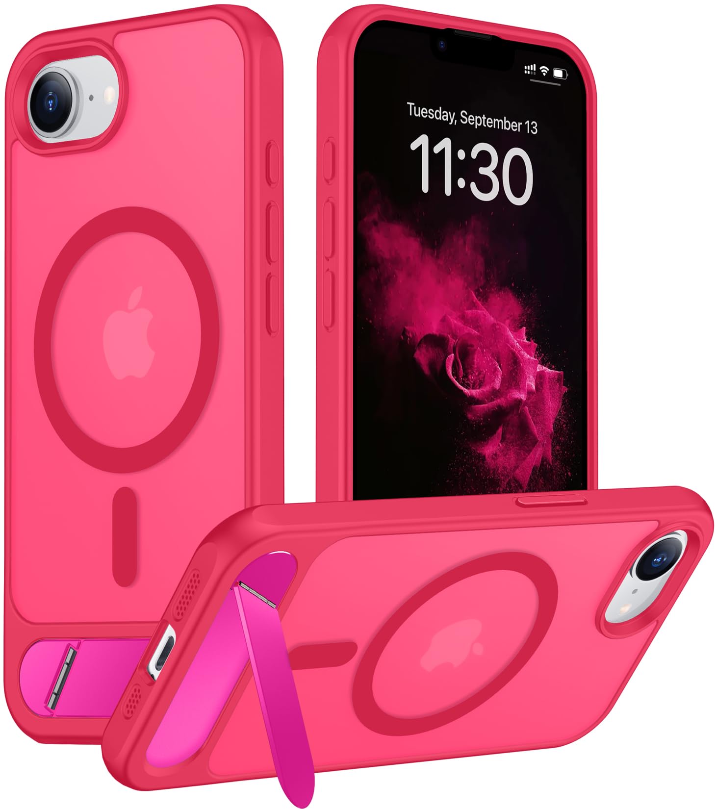 Temdan Magnetic Compatible with iPhone 17e Case &amp; iPhone 16e Case,[Built-in Invisible Kickstand][Compatible with MagSafe][Military Grade Shockproof] Slim Translucent Matte Case for iPhone 16e/17e 6.1"