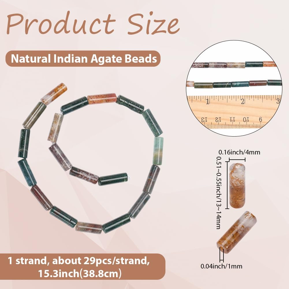 1 Box About 29PCS 13MM Natural Indian Agate Tube Beads with Holes Cylinder Stone Crystal Energy Power Gemstone Spacer Bead for Jewelry Making Necklaces Bracelets Earrings Diy Craft Supplies - Image 2