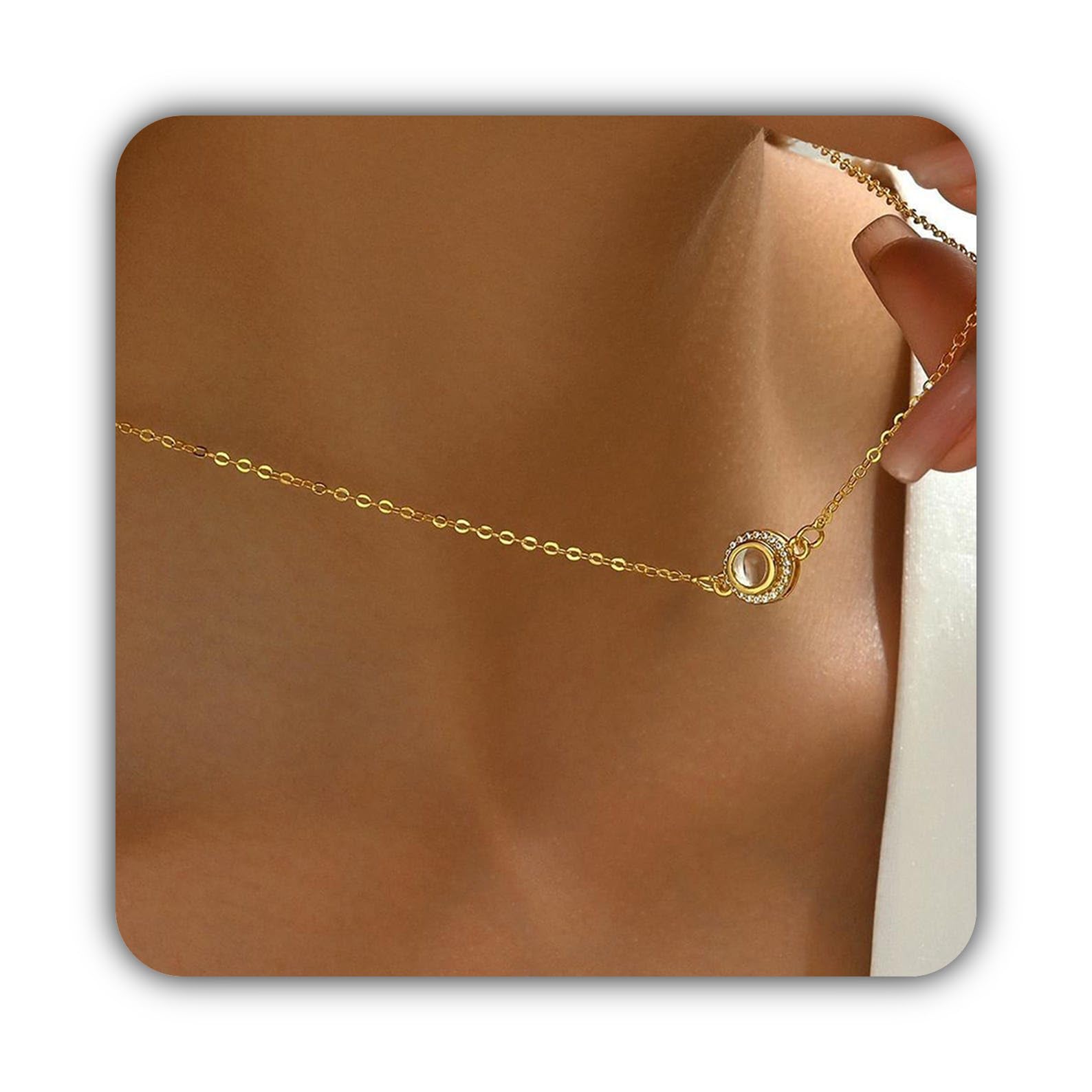 Rotondo perlina proiezione foto collana argento sterling 925 Projection gioielli per le donne Immagine personalizzata Compleanno fatto a mano personalizzato