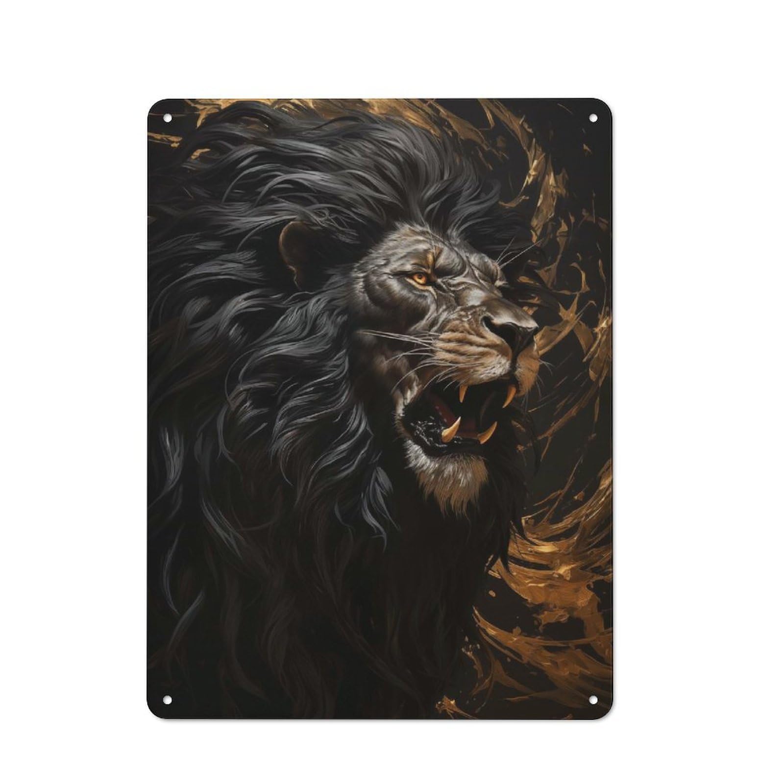 Junmoney Fierce Lion Tin Wall Plaque 40X30cm With For Home Office Or Studio, Gift Idea At Christmas For Creative Workspace Decorators